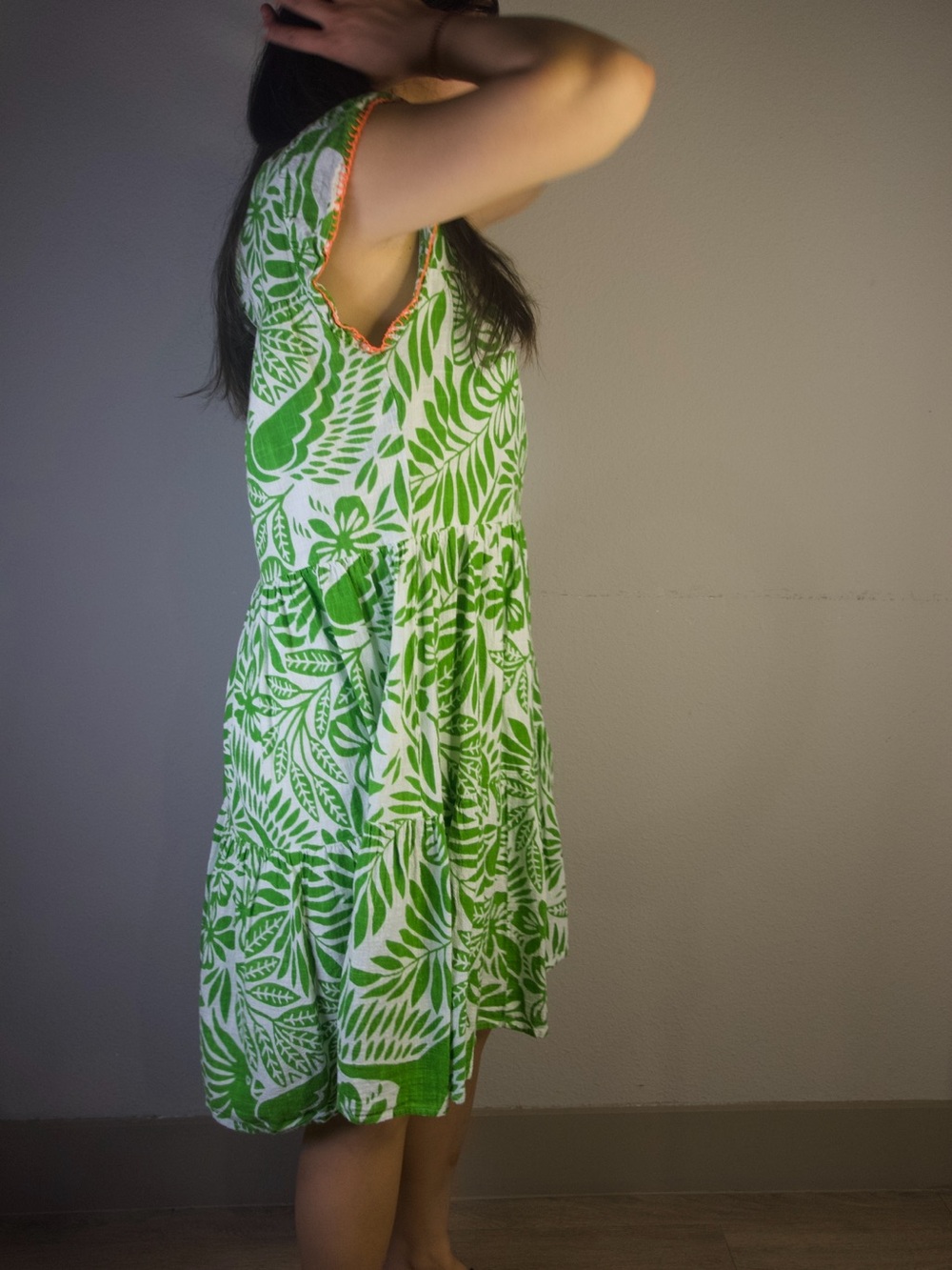 Uncle Frank Green Leaf Print Tiered Dress Size M - Picture 7 of 8
